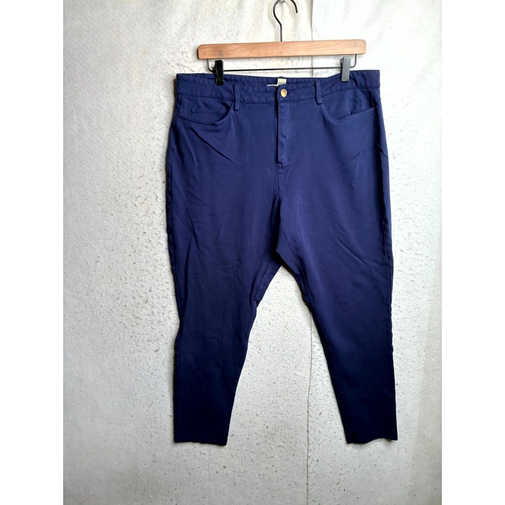 Michael Kors Ankle Pants Womens XL Navy Blue High Rise Flat Front Tapered Leg